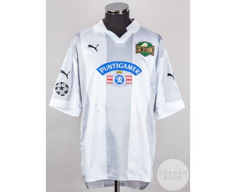 Markus Schopp grey and white No.18 Strum Graz v. Rangers Champions League short-sleeved shirt, 2000, Puma, XL with v-neck col