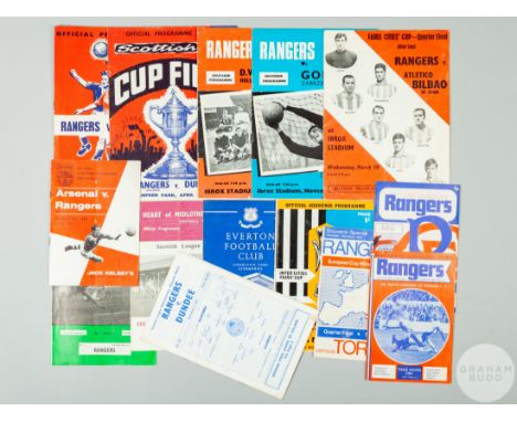 Fourteen Rangers match programmes and ticket autographed by John Greig, 1960-70s some bearing autographs including John Greig