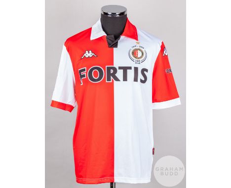 Michael Mols red and white No.14 Feyenoord short-sleeved shirt, 2008-09, Kappa,  with v-neck collar and embroidered badge ins