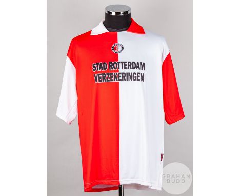 Leonardo red and white Feyenoord v. Rangers Champions League short-sleeved shirt, 2002, Kappa with v-neck style collar and em