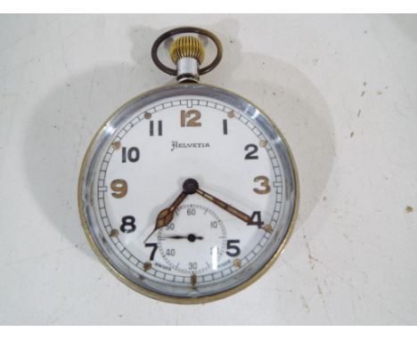 A Helvetia military pocket watch inscribed verso GS/TP P69824 bearing crow's foot/wide arrow,when wound watch ticks and all h