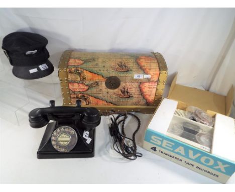A mixed lot of predominantly vintage collectables to include a Bakelite telephone, a Seavox four transistor tape recorder, a 