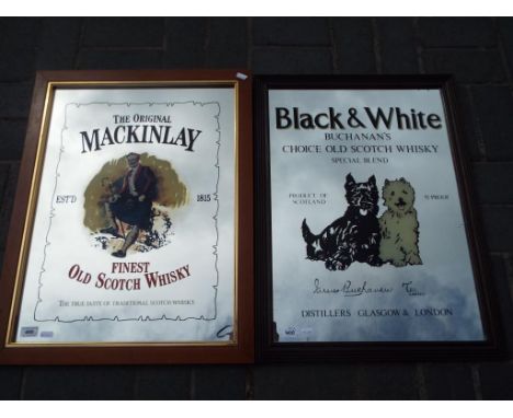 Two whisky advertising mirrors, the first for Black & White and the other for The Original Mackinlay, approximately 68 cm x 5