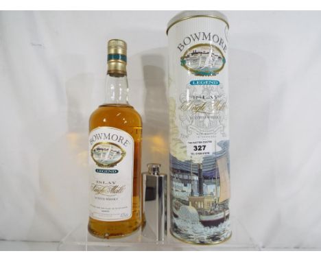 Bowmore Legend Islay single malt Scotch whisky, issued in a limited edition in pictorial metal tube depicting the legend of t