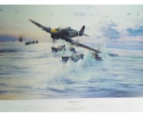 After Robert Taylor - a print by Robert Taylor entitled Typhoon Attack signed in pencil by the artist and Squadron Leader Bea