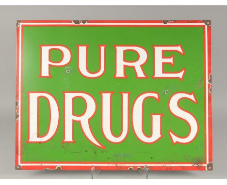 AN ENAMEL `PURE DRUGS' SIGN. 17ins x 22ins.