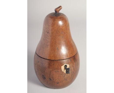 A POLISHED WOOD PEAR TEA CADDY. 7.5ins high.