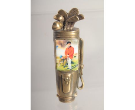 A BRASS AND ENAMEL GOLF BAG VESTA.
