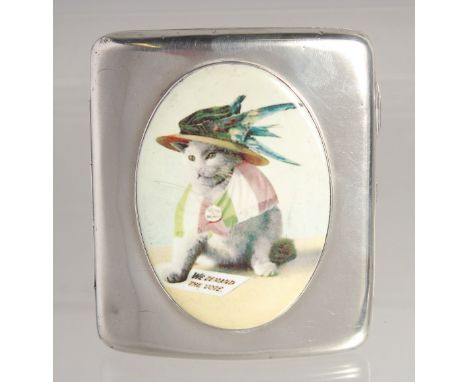 A SILVER 1909, SUFFRAGETTE ENAMEL CAT CIGARETTE CASE.