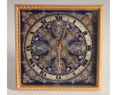 A SUPERB SMALL SQUARE SWISS STRUTT CLOCK with pendulum dial and enamel decoration. 4.25ins square.