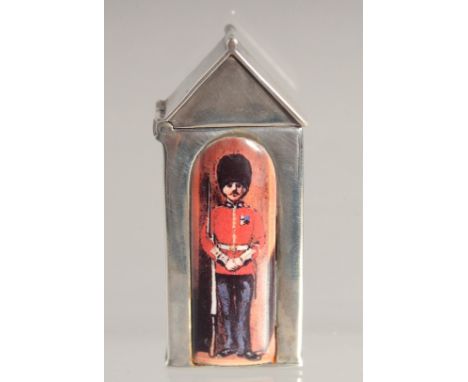 A SILVER SENTRY BOX with an enamel soldier.