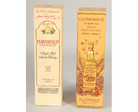 TWO BOTTLES OF TAMNAVULIN GLENLIVIT AND GLENMORANGIE MALT SCOTCH WHISKY.