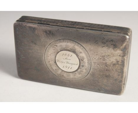 A DUTCH ENGINE TURNED RECTANGULAR CIGARETTE BOX. England 1861 - 1911. 5ins long.