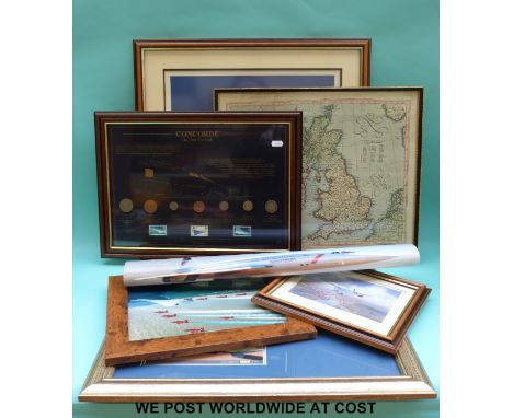A quantity of Concorde and other related pictures etc to include a display of stamps signed by Chief pilot Mike Bannister, 'C