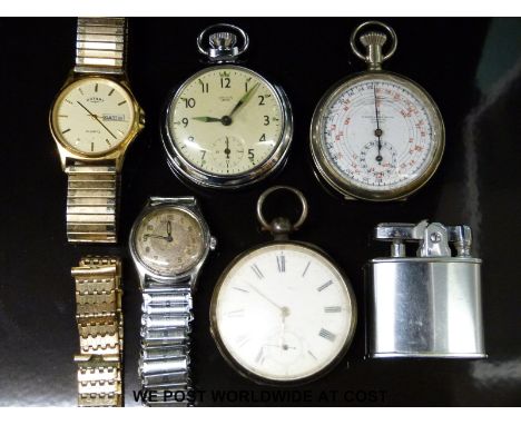 Seven various ladies and gentleman's wrist and pocket watches including a hallmarked silver open faced pocket watch, Cyma wri