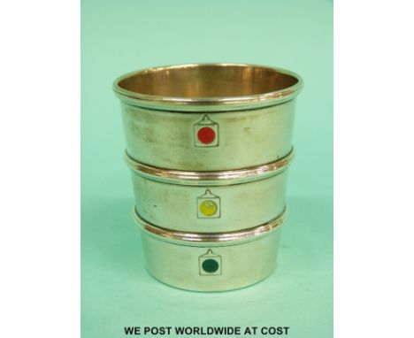 A Gorham white metal traffic light drinks or shot measure with red, amber and green to side, marked to underside Gorham Sterl