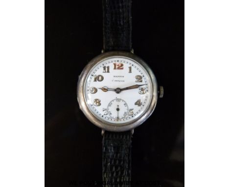 Mappin & Webb Campaign silver gentleman's military officers wristwatch with inset subsidiary seconds dial, luminous hands and