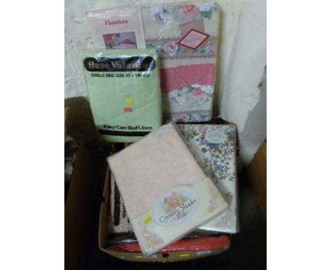 A box of single and King size bed linen in various colours together with two quilt sets by Country Shade Collection and a Fla