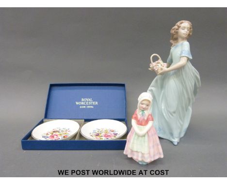 A boxed Lladro figurine "Spring Enchantment" Doulton figurine Tootles and boxed Worcester pin trays