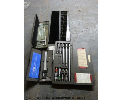 A quantity of measuring tools to include Moore & Wright depth micrometer, Baty thread gauge, Moore & Wright end or internal m