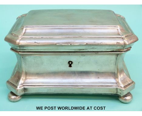 A continental white metal or similar tea caddy or trinket box with gilt wash interior, width 15cm, marked to underside WP 12 