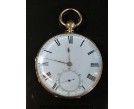Edward Ramsey of Devonport 18ct gold gentleman's open faced pocket watch with inset subsidiary seconds dial, Roman numerals, 
