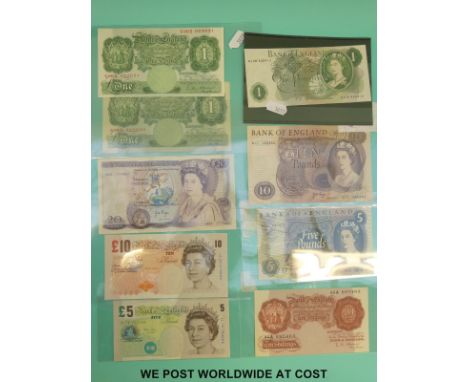 A collection of replacement bank notes comprising a £20 1970 prefix MO3; £10 1971 Page prefix MII; £10 series E, M Lowther, L