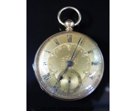 W B Last of Castle Street, Shrewsbury Victorian 18ct gold pocket watch with fusee lever movement, engraved self coloured dial