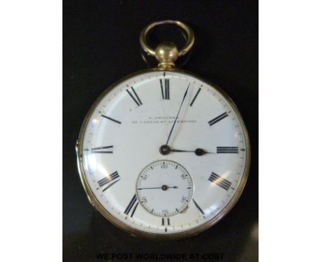 M Drielsma, Liverpool 18ct gold gentleman's open faced pocket watch with inset subsidiary seconds dial, blued hands and Roman