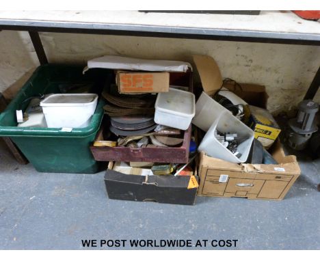 A quantity of tools, air fittings, fixings and other garage/workshop equipment