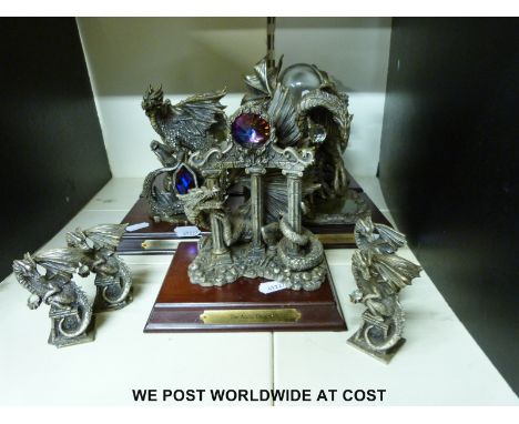 A collection of dragon models including pewter Myth & Magic examples