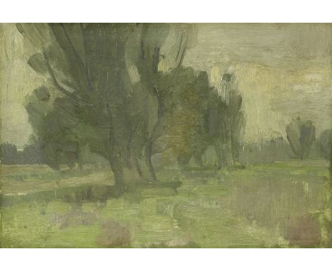*Sir Lawrence Gowing RA (1918-1991)WATERMEADOWS, SAWBRIDGEWORTH, 1946Oil on board20 x 29cmExhibited: Leicester Galleries, 'La