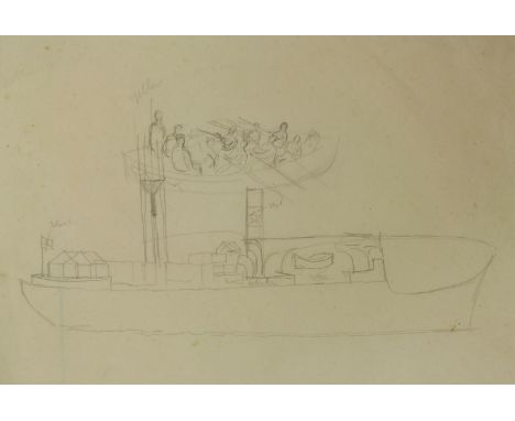 Eric Ravilious (1903-1942)ROWING BOAT AND SHIP IN PROFILEPencil14 x 26cmExhibited: The Fine Art Society, 'Eric Ravilious', 19