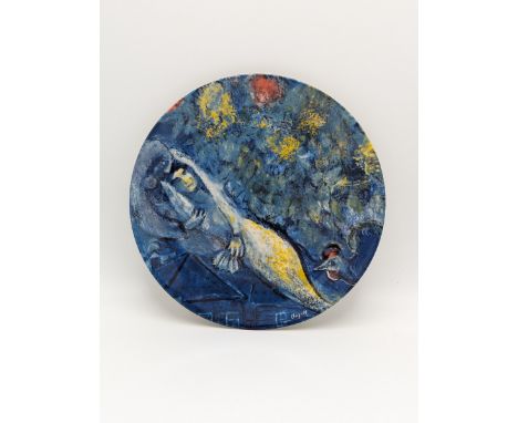 Marc CHAGALL (1887-1985), D'Après. Assiette « Les Amants » Plat en porcelaine. Signé dans la planche. Édition limitée à 12.50