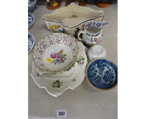 Dresden reticulated floral bowl, Quimper planter, early porcelain floral decorated bowl etc