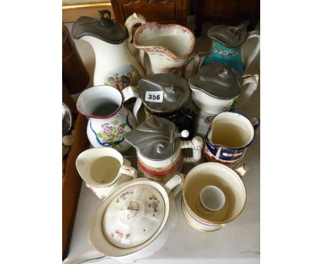 Collection of Victorian and other jugs, a Royal Crown Derby floral decorated teapot etc