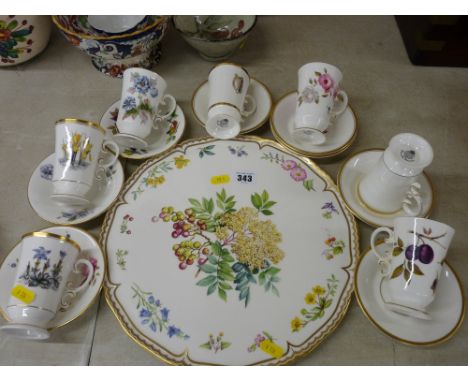 Royal Worcester 'Sandringham' decorated cabaret tray and a similarly decorated quantity of tall coffee cans and saucers