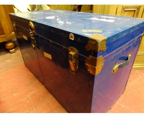 Blue vintage steamer trunk