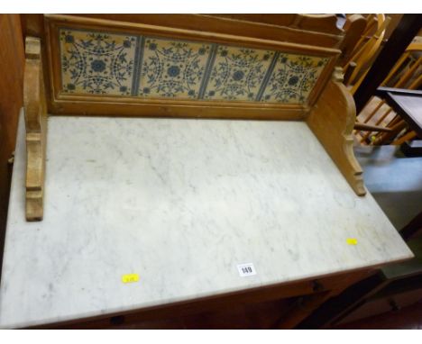 Vintage marble topped pine washstand with ceramic tile back