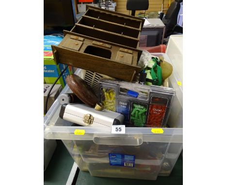 Tub of various garage items and hand tools etc
