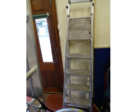 Metal six tread stepladder and an Abru three way domestic combination ladder