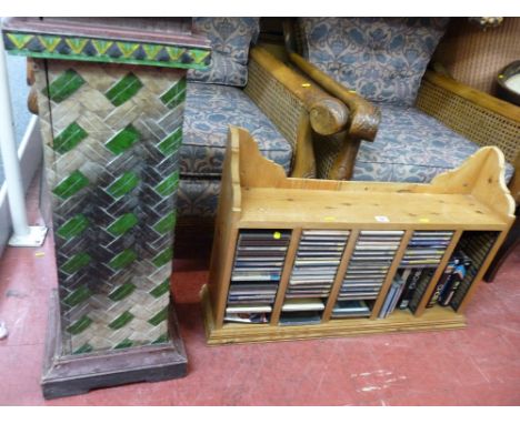 Pine CD rack and music CD contents and a modern shabby chic style planter stand