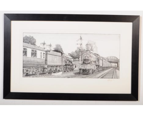After Simon Bowditch GRA (British 20th century) A framed limited edition print of a railway station being signed in pencil to