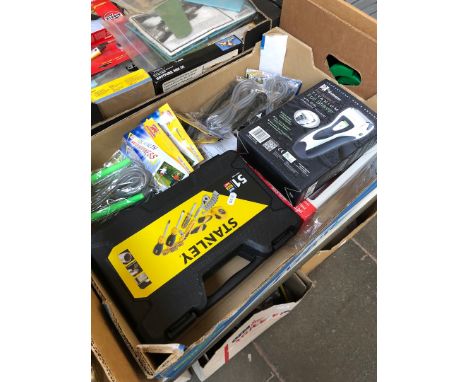 A box of mixed tools and other items 