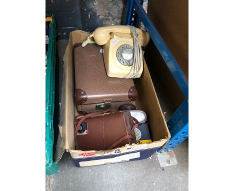 Cream Bakelite phone, cine camera, projector, other camera 
