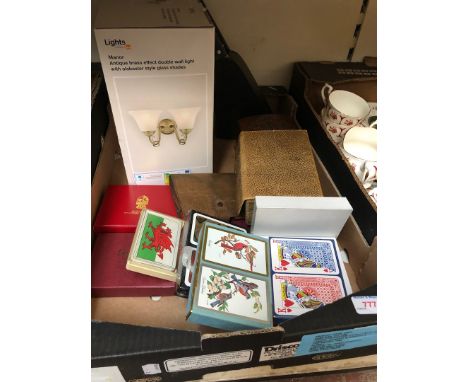 Box of playing card sets etc. 