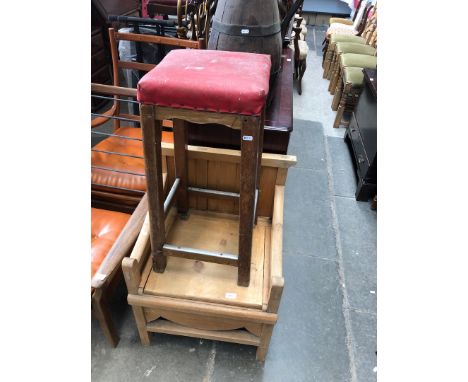 A pine commode chair and a stool. 