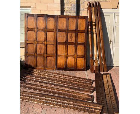 A four poster elm king size bed, with elm panelling, 235cm length, 203cm width