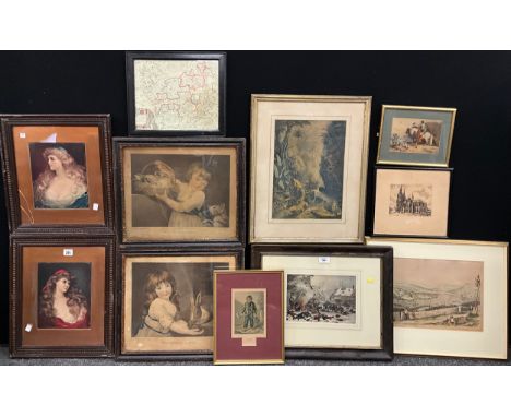 Pictures and prints - George Baxter, after, ‘A mountain stream’, Baxter-type print, c.1860;  a pair of 19th century prints, T