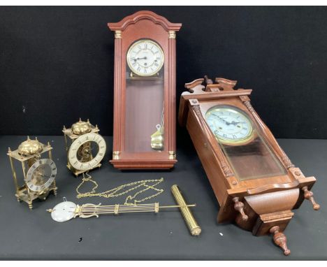 A Sewill's Liverpool lantern clock, brass case, 25cm high, another wall mounted, 20th century Vienna style William Widdop wal